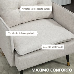 Poltrona Sala de Estar Poltrona Relax com Apoio para os Braços Assento Acolchoado e Pés de Aço 76x68x80 cm Creme