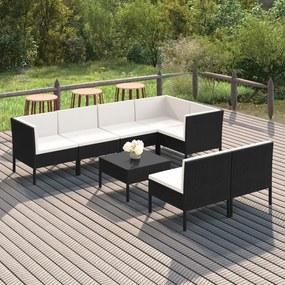 vidaXL 8 pcs conjunto lounge de jardim c/ almofadões vime PE preto