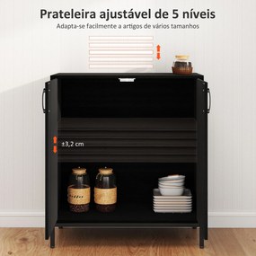 Aparador para Sala de Estar Moderno com Prateleira Ajustável e Base Elevada 80x40x90 cm Preto