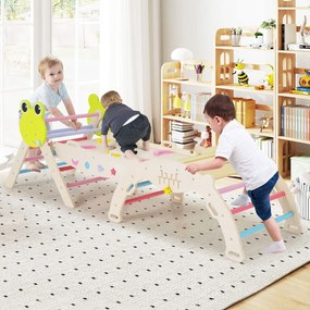 Conjunto triangular 7 em 1 de escalada para crianças pequenas com rampa, escada e arco Conjunto Montessori em madeira Multicolor