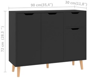 Aparador 90x30x72 cm derivados de madeira preto brilhante
