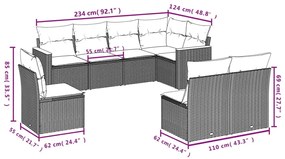 8 pcs conj. sofás jardim c/ almofadões vime PE bege misturado