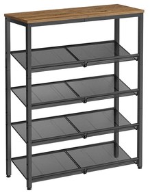 Sapateira com 5 níveis e prateleiras de grelha ajustáveis 30 x 75 x 93 cm Castanho + Preto