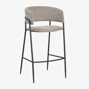 Banqueta Alta Estofada Nalon ↑75 Cm & Negro & Tecido Castanho Areia - Sklum