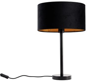 Candeeiro de Mesa Preto com Abajur de Veludo Oval Preto 35cm - Simplo Moderno,Clássico / Antigo
