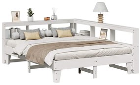 vidaXL Cama com estante sem colchão 160x200 cm pinho maciço branco