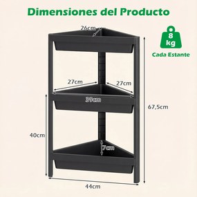 Conjunto de 2 estantes de canto com 3 níveis 26 x 44 x 67,5 cm em PP, estante de casa de banho desmontável com drenagem, organizador, para cozinha e q