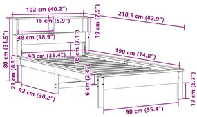 Cama com estante sem colchão 90x190cm pinho maciço castanho-mel