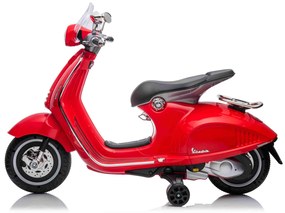 Vespa 946 para crinaças com marcha-atrás, licença, rodas auxiliares, bateria de lítio, 2 motores de 30 W, assento em couro, leitor de MP3 com entrada