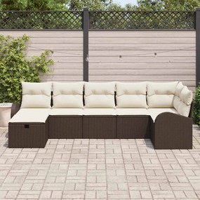 Conjunto de Sofás Jardim 7 Peças com Almofadas Castanho de Rattan Poli