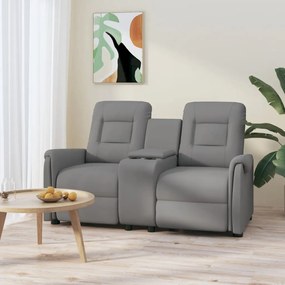 vidaXL Sofá reclinável 2 lugares c/ suporte copos couro artif. cinza