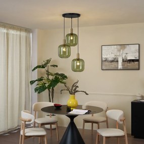 Candeeiro suspenso Hotel Chic preto com dourado e vidro verde 3-luzes - Zuzanna