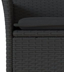 3 pcs conjunto jantar jardim c/ almofadões vime PE/vidro preto