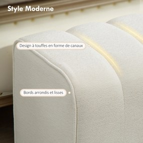 Banco de cabeceira, banco estofado, estilo moderno, otomano em tecido com aspeto de linho, 110 x 40 x 44 cm, creme