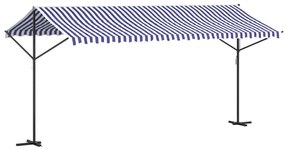 Toldo de pé 500x300 cm tecido e aço azul e branco