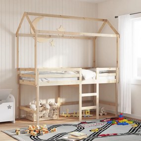 vidaXL Cama alta c/ escada e telhado 90x190 cm pinho maciço