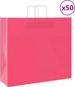 vidaXL Sacos de papel 50 unid com alças rosa 54x15x49 cm