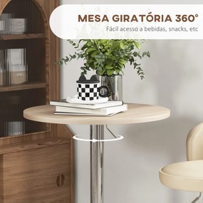 Mesa Alta de Bar Redonda (BANCOS NÃO INCLUIDOS) para 2 Pessoas Altura Ajustável Tampo Giratório 360° 60x60x91 cm Carvalho Claro