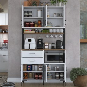 Armário Alto de Cozinha "Stella" - Nogueira e Branco - Design Moderno