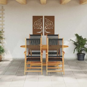 vidaXL Conjunto de Jantar pra Jardim de 5 Peças - Madeira de Acácia Sólida e Rattan Sintético Preto