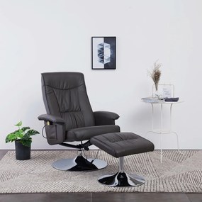 vidaXL Cadeira massagens reclinável + apoio pés couro artif. cinzento