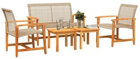 5 pcs conj. lounge para jardim vime PE e madeira acácia bege