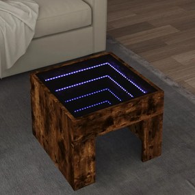 vidaXL Mesa de centro luzes LED Infinity 40x40x30 cm carvalho fumado