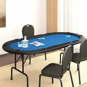Mesa de póquer dobrável 10 jogadores 207x106x76 cm azul