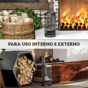 Conjunto para Lareira de 5 Peças em Metal com Escova, Pá, Tenaz, Atiçador e Suporte Ø16 x 33,5 cm Preto