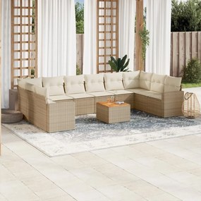 11 pcs conjunto sofás de jardim c/ almofadões vime PE bege