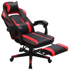 Cadeira Gaming com encosto reclinável e almofada para o apoio de cabeça Preto + vermelho