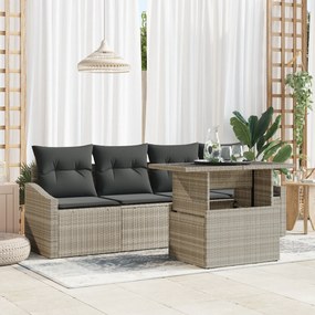 Conjunto de Sofás de Jardim 5 Peças com Almofadas Cinza Claro em Ratta