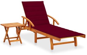vidaXL Espreguiçadeira de jardim com mesa e almofadão acácia maciça