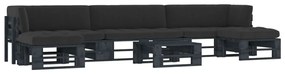 vidaXL 6 pcs conj. lounge paletes c/ almofadões pinho impregnado preto