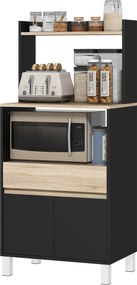 Armario de cozina para micro-ondas, com, gaveta e prateleira superior, 60 x 40 x 131 cm, em cor carvalho e preto