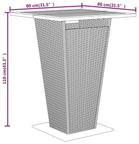 5 pcs conjunto de bar p/ jardim vime PE/acácia maciça preto