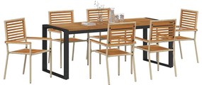 Conjunto de Jantar de Jardim de 7 Peças Bege em Rattan Poly e Acácia v