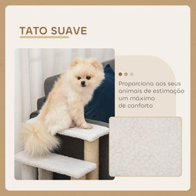 Escada para Gatos de 4 Níveis Coberta de Pelúcia Suave Poste de Juta Bola Pendurada Arranhador para Gatos 60x40x64 cm Branco
