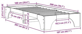 Estrutura da Cama em Madeira de Pinho Sólido Castanho 100x200 cm