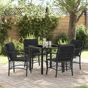 vidaXL Conjunto de Jantar de Jardim de 5 Peças com Almofadas Preto Vime PE