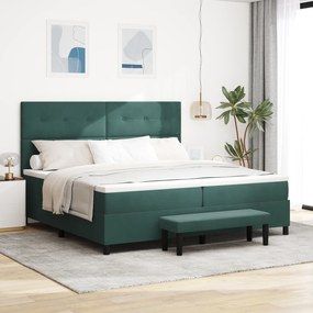 vidaXL Cama Box Spring com Colchão e Banco Verde Escuro 200x200 cm Veludo