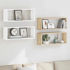 vidaXL Prateleiras parede forma de cubo 4 pcs branco e carvalho sonoma