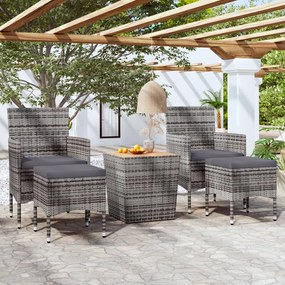 vidaXL 5 pcs conjunto bistrô de jardim vime PE/acácia maciça cinzento