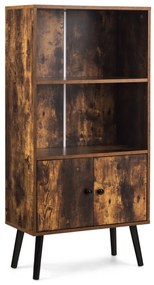 Cômoda vertical com tampo de madeira e 5 gavetas - Cinza