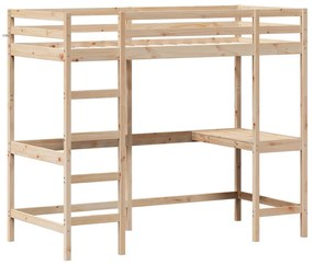 Cama alta com secretária 90x200 cm madeira de pinho maciça