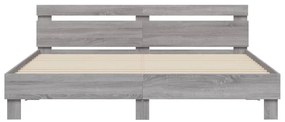 Estrutura cama c/ cabeceira/luzes LED 180x200cm cinzento sonoma