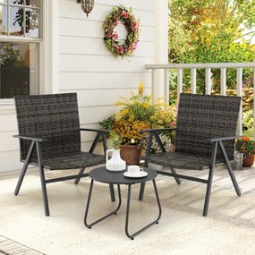 Conjunto de jardim de 3 peças Mesa redonda e 2 cadeiras de rattan com pés ajustáveis Cinza escuro