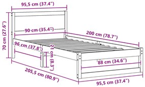 Estrutura de Cama Marrom Cera Madeira maciça 90 x 200 cm Robusta