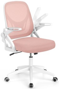 Cadeira de escritório ergonómica com apoio lombar integrado, apoios de braços rebatíveis, rodas universais, altura ajustável, Rosa