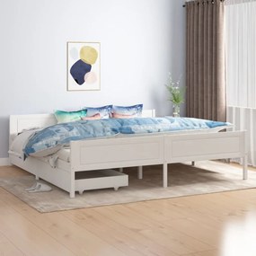 Estrutura de cama com 2 gavetas 200x200 cm pinho maciço branco